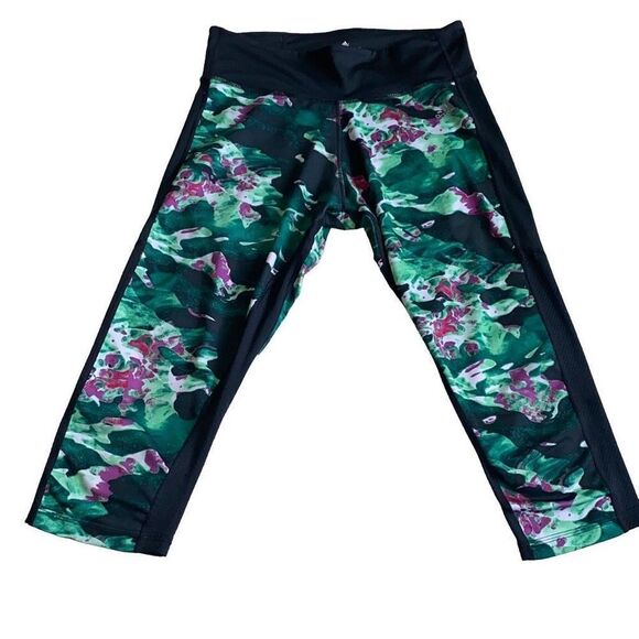 Adidas Climalite Compression Workout Leggings Cropped 21” Inseam Black Multi M - Picture 1 of 9